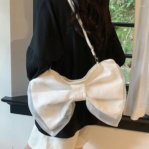 Evening Bags 2023 Summer Girl Handbags Fashion Cute Black White Green Chiffon Big Bow Shoulder Crossbody Bag For Women Daily Shopping