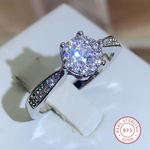 Novas joias da moda anéis de casamento redondos de zircão para mulheres, meninas, 925, carimbo, seis garras, cheias de joias com diamantes por atacado