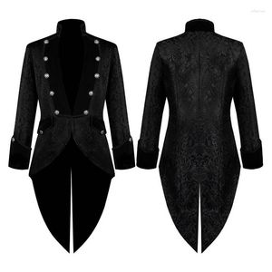 Herren Trenchcoats Schwarzer Jacquard-Frack Mittelalterlicher Vintage-Mantel Viktorianische Gothic-Steampunk-Jacke Karnevalsparty-Kostüm