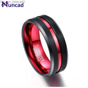 Bröllopsringar Nuncad New Hot Selling Men's 8mm Black and Red Tungsten Carbide Ring med matt finish och avfasade kantstorlekar 7 till 16 AAA Högkvalitativa smycken Z230712