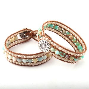 Catena Moda Bella Energia Braccialetto di gioielli con perline Fatto a mano Cristallo beige e braccialetti avvolgenti in pietra blu Braccialetti Drop Ship 230710