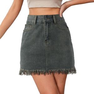 Spódnice damskie dorywczo niski stan Tassel linia spódnicy guzik Mini Denim z obcisłym koktajlowym wieczorowym formalnym strojem Robe Slim