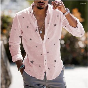 Camisas sociais masculinas verão 2023 camisa estampada estrela havaiana casual street cardigã high-end manga comprida S-6XL