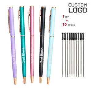 Pen 10 Refill Laser Engraving Logo Metal Ball Point Customizable Name School Office Stationery Gift Signature