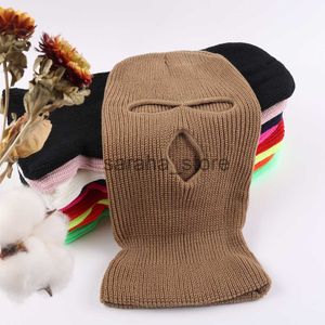 Beanie / Skull Caps 3 Holes Winter Warm Unisex Balaclava Mask Hat Full Face Mask Black Knitted Ski Snowboard Hat Cap Hip Hop Beanie multicolore J230710