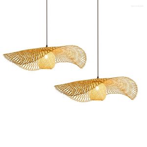 Pendant Lamps Hand Woven Bamboo Lights Natural Rattan Shade Cap Hanging LampDining Rroom Bedroom Dining Room Lamp