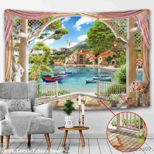 Tapestries 3D Wall Hanging Tapestry Flowers Vine Beach Tapestry Sea Wall Hanging Dorm Decor Living Room Art R230710