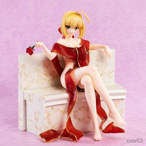 Action-Spielzeugfiguren, 15 cm, Anime-Figur, Fate Stay Night Saber Nero, sexy roter Bademantel, sitzende Pose, Tisch-Sammlung, Dekor, statische Puppe R230710