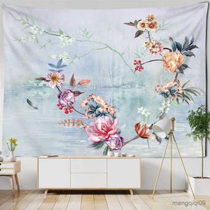 Tapeçarias tinta flor e pintura de pássaros tapeçaria pendurar na parede estilo sala de estar pano de fundo para decoração de casa R230710