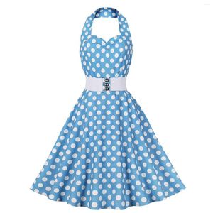 Sukienki na co dzień 2023 panie koktajlowe Vestido Polka nadruk w kropki Halter Neck bez pleców seksowna tunika o średniej długości talia sukienka rozkloszowana