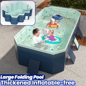 Large Foldable Swimming Pool 163cm Thickened Frame Outdoor Pool for Family Sand Play & Water Fun