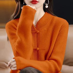 Sweaters Vintage Knitted Cardigan Women's Thickened Half High Collar Frog Loose Slim Sweater Coat Chinese Style Top Autumn and Winter N