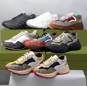 캐주얼 스니커 디자이너 rhyton 가죽 두꺼운 솔질 mens 여자 아빠 스니커즈 chaussures 레이스-업 플랫폼 레저 라이즈 신발