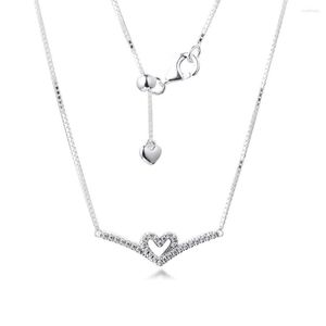 Chains Sparkling Wishbone Heart Collier Necklace 925 Sterling Silver Necklaces For Women Colgantes Collares Party Gift Female Jewelry