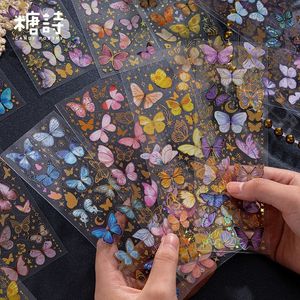 Adhesive Stickers 3 Sheets Glitter Butterfly Waterproof Decorative Decals for Journaling Laptop Scrapbooking Journal Planner 230707