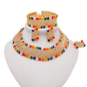 Ternos 2023 Conjuntos de jóias finas para mulheres Dubai Bridal Wedding Gifts Colar Brincôs Brincos de jóias Anel Jóias de bijas africanas