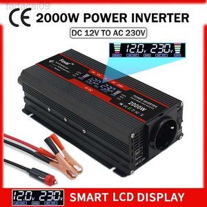 Стартер для прыжка 1500W2000W2600W3000W Power Inverter Digital LCD -дисплей DC 12V в AC 220V Солнечный двойной USB -трансформатор EU Socket HKD230710