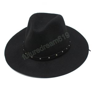 100% шляпы Woool для женщин Fashion Flat Wide Brim Soft Jazz Fedora Hats Men Black Top Vintage Sward Hat