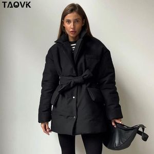 Anzüge Taovk Neue Kurze Winter Parkas Frauen Warme Daunen Baumwolle Jacke Weibliche Casual Lose Outwear EINE Gürtel Cottonpadded Mantel