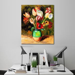 Canvas Wall Art Tulips in A Vase Pierre Auguste Renoir Painting Handmade Oil Artwork Modern Studio Decor