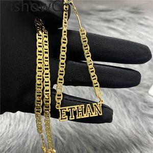 Anhänger Halsketten VishowCo Edelstahl Gold Choker Benutzerdefinierte Namenskette Personalisierte flache Kette Namensschild für Freundin Geschenk 230710