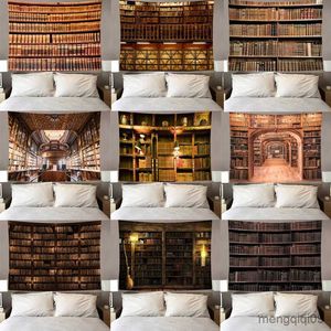 Library Bookshelf Tapestry, Abstract Bookstore Wall Hanging, Polyester Bedroom Wall Blanket Decor, Hand Wash Cloth Tapestries