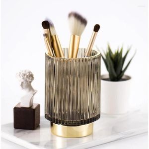 Storage Boxes Gold Margin Thickened Glass Bucket Dark Green Pen Holder Jar Cup Makeup Brush Tabletop Vase Box