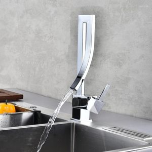 Baterie do umywalek łazienkowych Mosiężna bateria umywalkowa Pojedynczy uchwyt Wodospad Mixer Tap Zimny odpływ