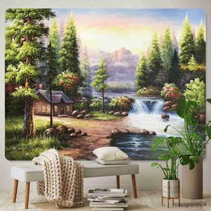 Tapestries Nordic fairy tale forest oil painting home decoration tapestry lighthouse scene bedroom wall tapestry R230710