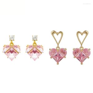 Baumelnde Ohrringe XiaoboACC 925 Silber Nadel Rosa Kristall Tropfen Für Frauen Luxus Liebe Ohrring Student Vielseitig Zirkon Herz Ohr Schmuck