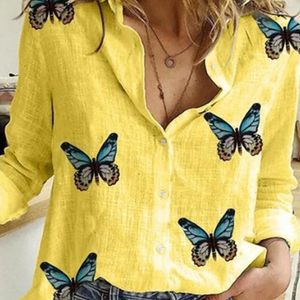 Women's Blouses Women Casual Long Sleeve Butterflies Print Single-breasted Office Shirt Blouse Women's Fashion