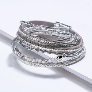 Link Bracelets Wholesale Fashion Multi-Layer Long Square Stone Bead Ornament Magnetic Buckle Woven Bracelet Bangle Ladies