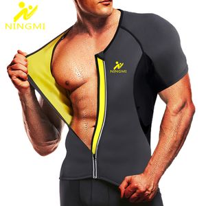 Kroppsformare för män NINGMI Sportskjorta Body Shaper Slimming Midjeträning Herr Linne Neopren Bastuväst med dragkedja Mesh Shapewear Värmejacka 230710