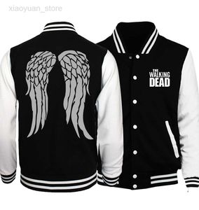 Giacche da uomo The Walking Dead Jacket Men Wing Print Coat 2022 Primavera Autunno New Brand Nero Bianco Uniforme da baseball Hip Hop Streetwear Homme HKD230710