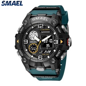 SMAEL Brand Watch 50M Vattentät LED Bakgrundsbelysning Vecka Display Väckarklocka Man 8055 Casual Quartz Armbandsur Herr Klockor Sport
