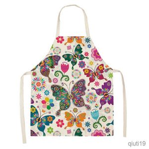 Kitchen Apron Butterfly Printed Pattern Kitchen Aprons Cotton Linen Aprons for Women Home Cooking Cleaning Baking Accessories R230710