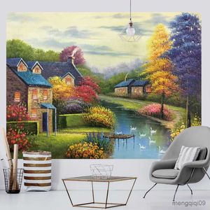 Tapestries Forest fairy tale cottage home decoration art tapestry wall hanging bed sheet background cloth yoga mat R230710