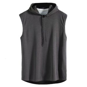 Moletons Masculinos Moletons Masculinos Verão Sem Mangas Com Cordão Com Capuz Regata Simples Cor Sólida Ginásio Fitness Esportes T-shirts Treino Hip Hop Casual 918F 230707