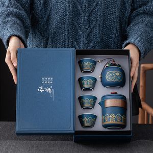 Copos de vinho expresso copo um pote quatro conjunto de chá de viagem portátil bule de cerâmica Kung Fu caixa de presente 230710