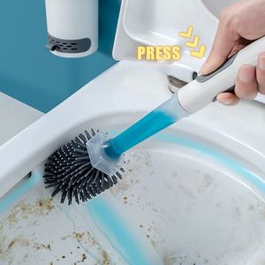 Toilet Brushes Holders Refillable Brush Set Wall Mounted Self adhesive Holder Water Case TPR for Corner Cleaning Bathroom Accessories 230710