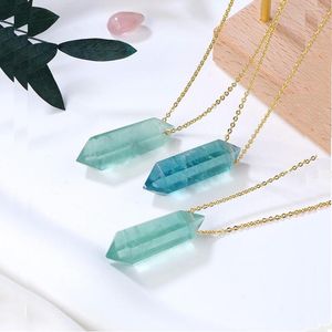 Pendant Necklaces Natural Crystal Green Fluorite Double Pointed Column Pink Original Stone Necklace Spiritual Fashion Jewelry