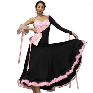 Stage Wear Waltz Ballroom Competition Tube Dress Standard Dance Performance Costume Women Sexy Suspenders Single Sleeve Evening Gowns