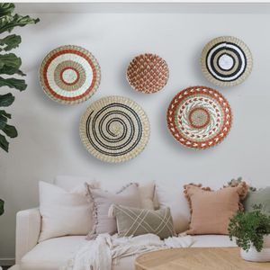 Decorative Plates Creative Combination Wall Decoration Rattan Grass Weaving Straw Plate for Home Decor Livingroom Bedroom Background Decoration 230710