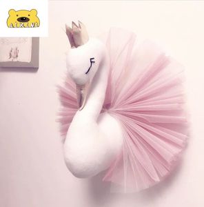 Peluche Wall Stuff Wall Plush Animal Swan Head Decor Flamingo Wall Hanging Mount Farcito Toy Princess Girl Baby Kid Gift Nursery Room Wall Decor 230707