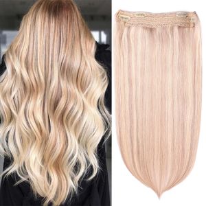 FANSSI Hair Extensions real human hair Invisible Wire Hair Extensions Natural Straight hair with Transparent Fish Line #honey blonde