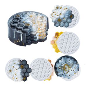 Pudełka z biżuterią Honeycomb Coaster Stół Silikonowe formy DIY Bee Crystal Żywica epoksydowa 230710