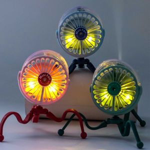 Elektrik Fanları USB Şarj Fan Bebek Gecesi Işık Soğutma Fanı Ahtapot Seyahat Fanları 500mA 3 Vites Yatak Odası Sessiz Masaüstü Hava Soğutucu Fan