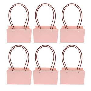 Sacchetti per imballaggio 6 pezzi Scatola per fiori portatile Carta impermeabile Borsa per regali a portata di mano Borsa per fiori Kraft Matrimonio Rosa Scatola regalo per feste Confezione per caramelle 230710