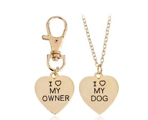 Moda 2 pezzi Best Friends Amicizia Love Heart Collana Portachiavi Proprietario e cane Lettera Ciondolo I LOVE MY DOG Collana Gioielli Portachiavi