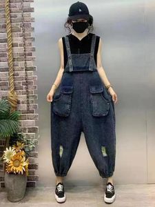 Frauen Jeans Sommerlöcher Denim Overalls Frauen Mode lose zerrissene Damen lässige Vintage Harem Pants Classic Overalls Hosen